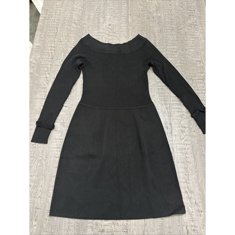 White House Black Market Womens Sz M Long Sleeve Ribbed Sweater Dress Black WHBM